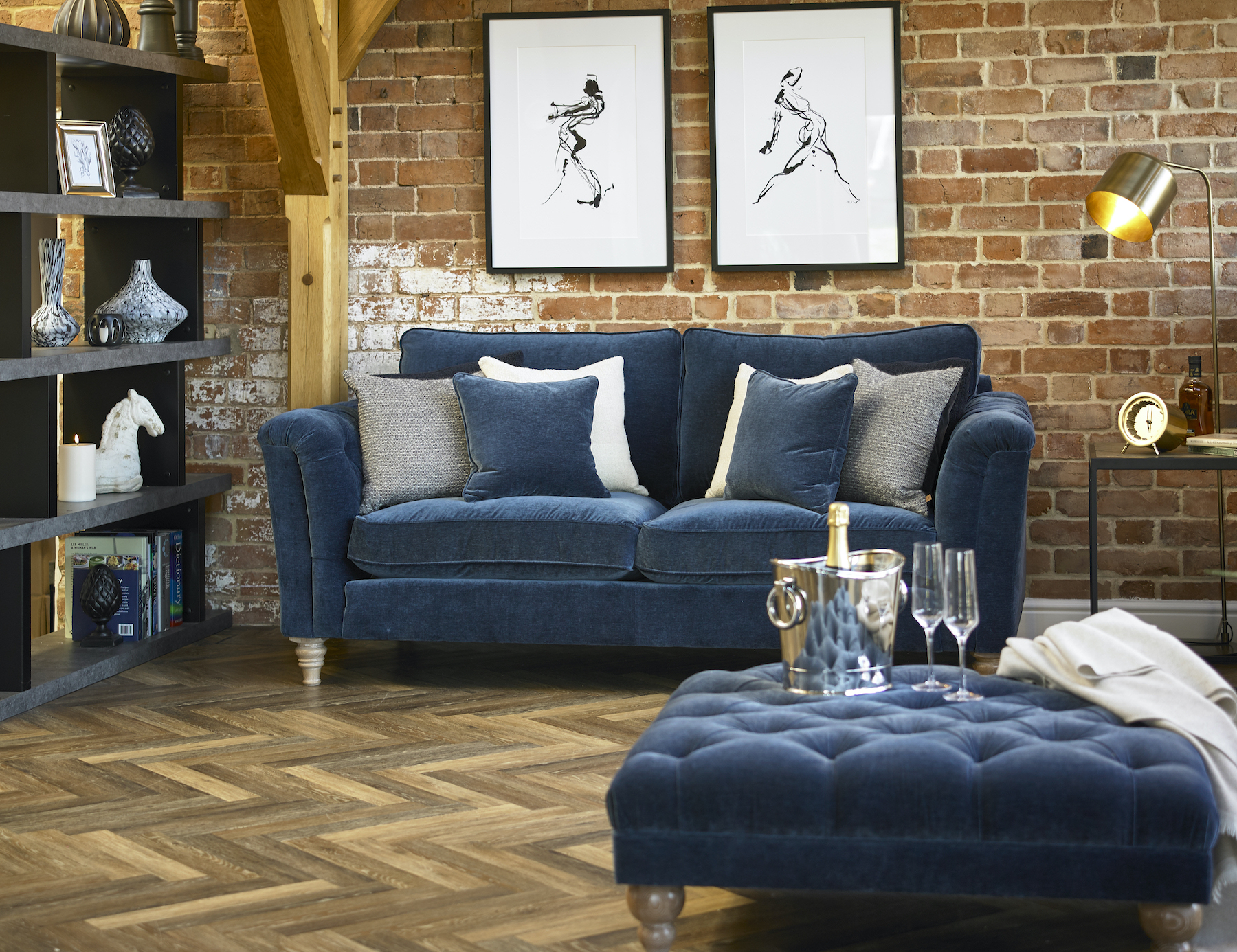 Woodstock sofa and Broadway buttoned footstool